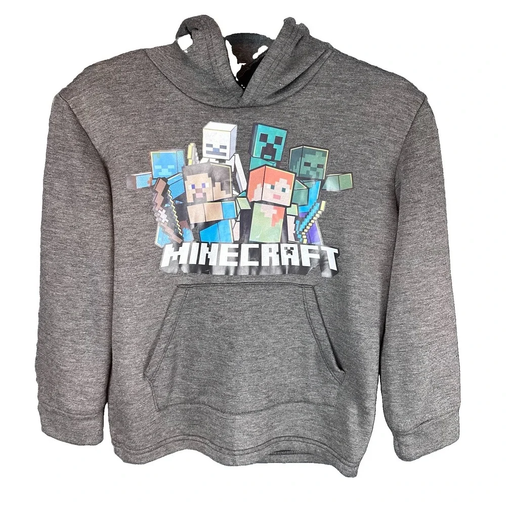 Adidas Minecraft Youth Boys Hoodie Pullover Sweatshirt Gray, Size Large (10/12)